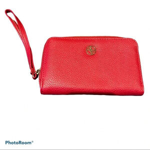 Adrienne Vittadini Red gold  tone logo long zipper Pull Wallet